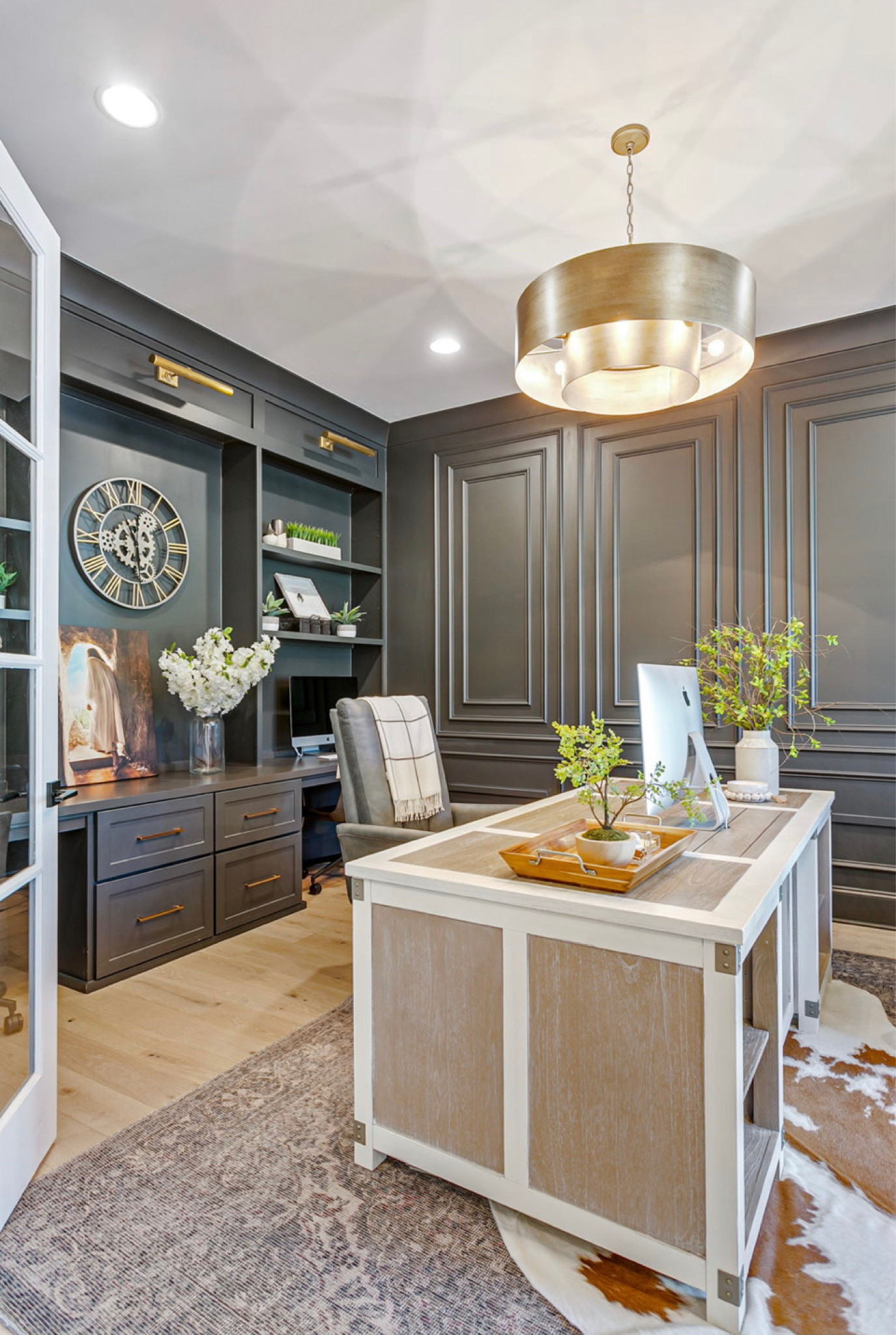 Wall color is SW Iron Ore. Reflections of Christ photo not able to link. Cherry Blossom stems are from Crowded Table co  

#LTKhome