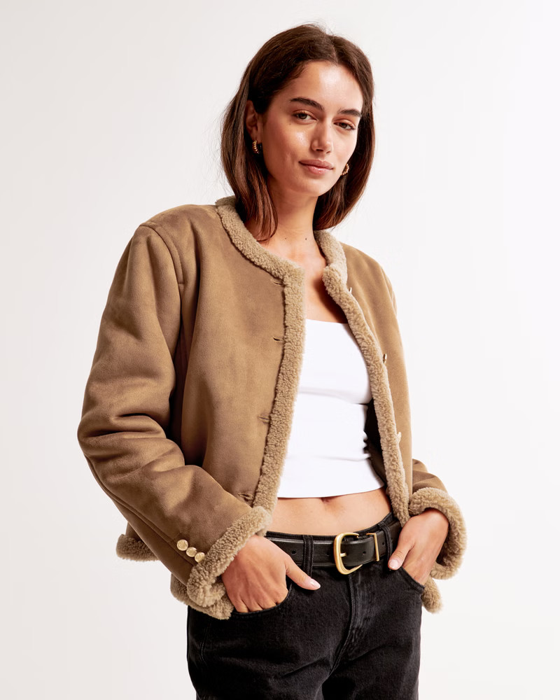 Winterized Collarless Shearling Jacket | Abercrombie & Fitch (US)