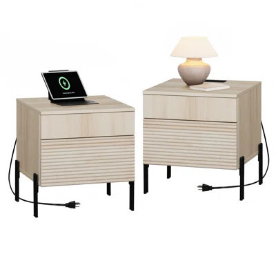Laverda 2-Piece Modern Minimalist Nightstands Set - Reed Pattern Design, Built-In Usb Ports For Bedroom Furniture | Wayfair North America