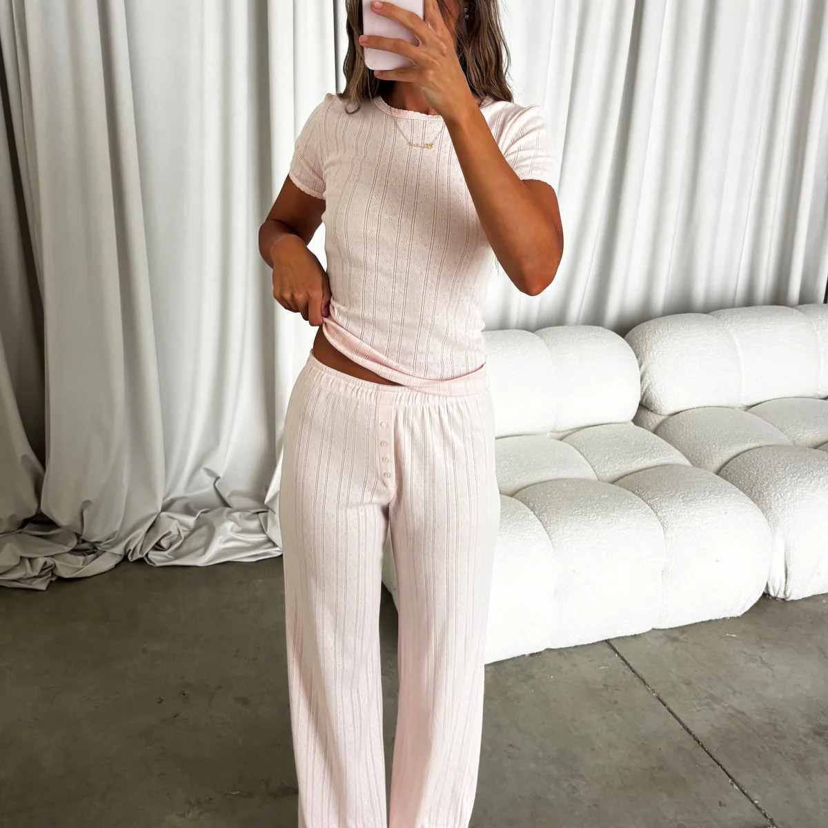 Mary 100% Cotton Lounge Set in Pink | Worth Collective