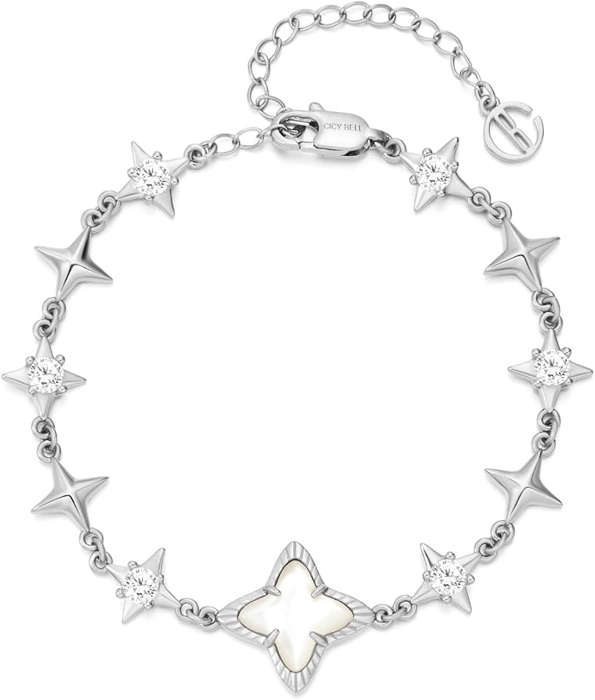 Cicy Bell Womens Bracelets 18k Gold Plated White Shell Cubic Zirconia Square Cross Adjustable Cha... | Amazon (US)