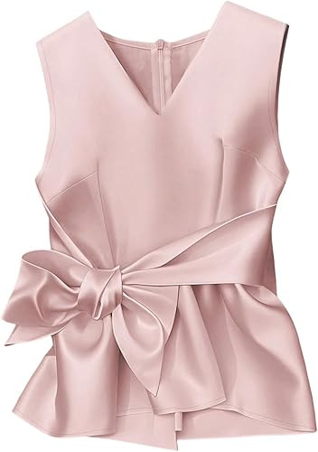 SHENHE Women's Satin Tank Top Tie Bow Sleeveless V Neck Ruffle Peplum Blouse Dressy Work Top | Amazon (US)