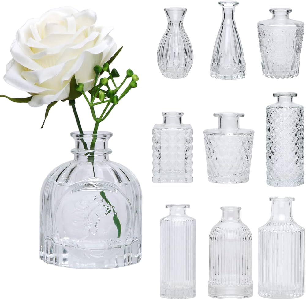 Glass Bud Vases Set of 10,Small Flower Vases for Wedding Centerpiece Table Decorations,Clear Vint... | Amazon (US)