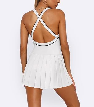 Hragc Women's Tennis Pleated Active Cross Back Athletic Dress for Women Sleeveless Mini Workout G... | Amazon (US)