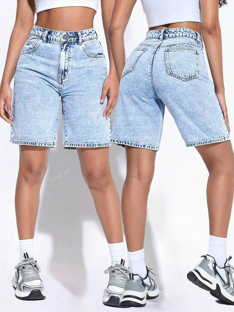 Women High Waist Bermuda Denim Shorts, Casual Loose Style Jeans Shorts | SHEIN