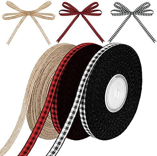 Christmas Ribbons Black Red Buffalo Plaid Fabric Ribbon Black and White Checked Gingham Ribbon 25... | Amazon (US)