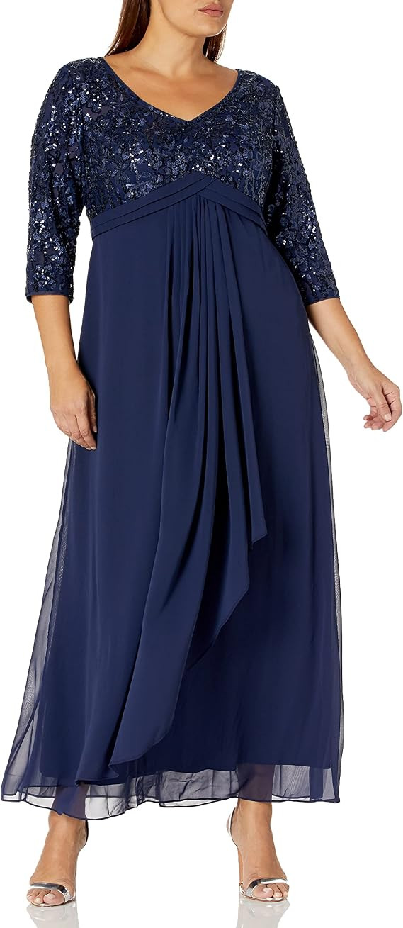 Alex Evenings Women's Long Lace Top Empire Waist Dress | Amazon (US)