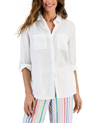 Petite 100% Linen Button-Front Shirt, Created for Macy's | Macy's