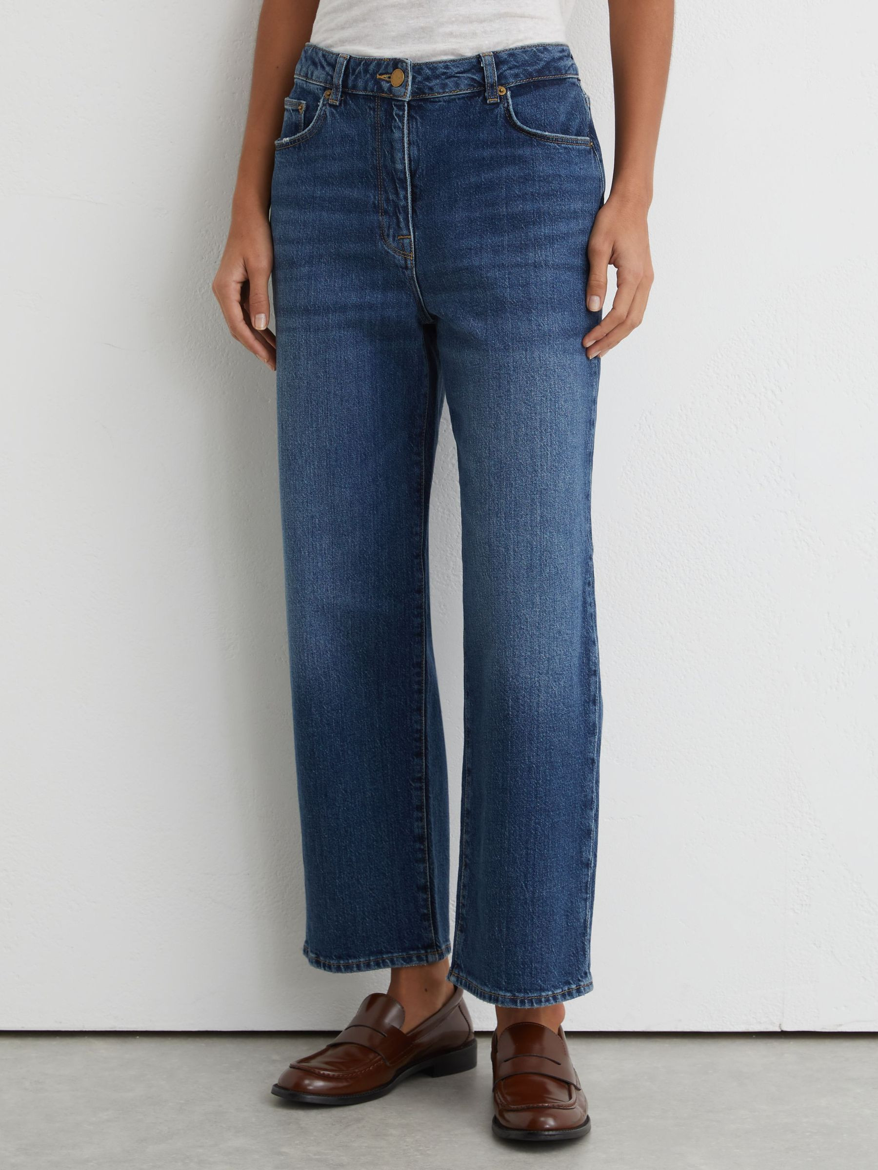 Mid-Rise Straight-Leg Jeans in Mid Blue | Reiss UK