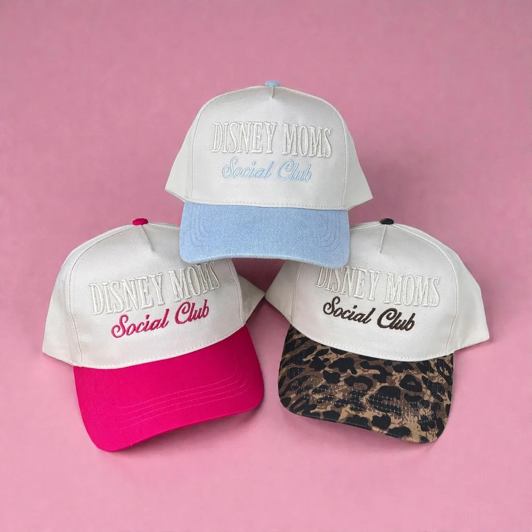 Disney Moms Social Club Hat | Leopard Denim Pink Brim Disney Mom Baseball Cap | Neutral Disney Ha... | Etsy (US)