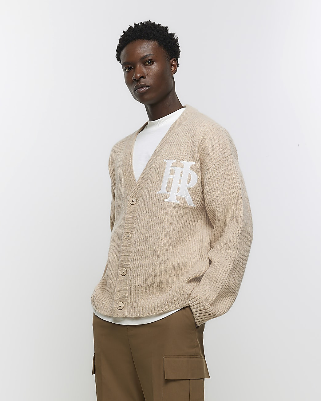 Beige Holloway Road regular fit wool cardigan | River Island (UK & IE)