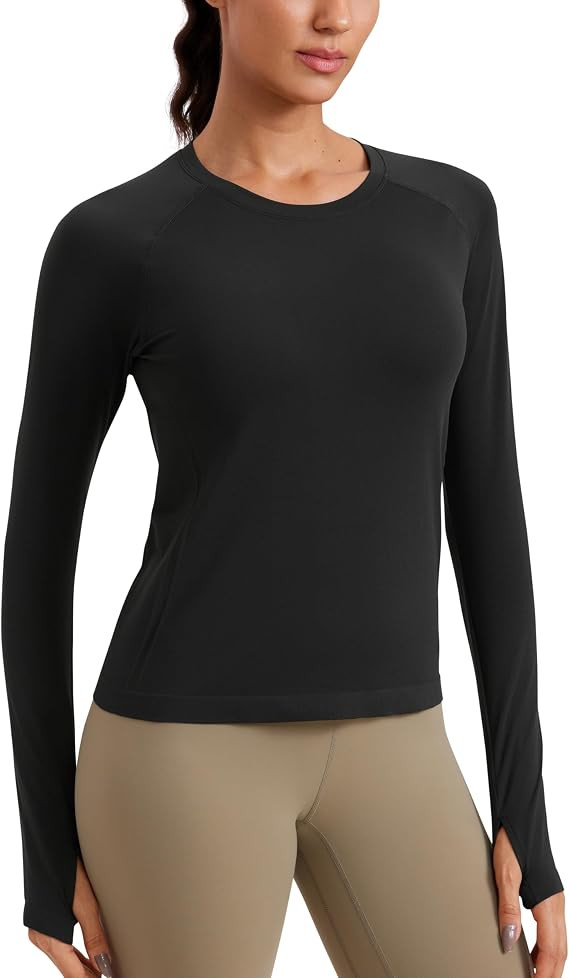 CRZ YOGA Seamless Long Sleeve Shirts for Women Waist - Workout Athletic Running Gym Yoga Tops Cre... | Amazon (US)