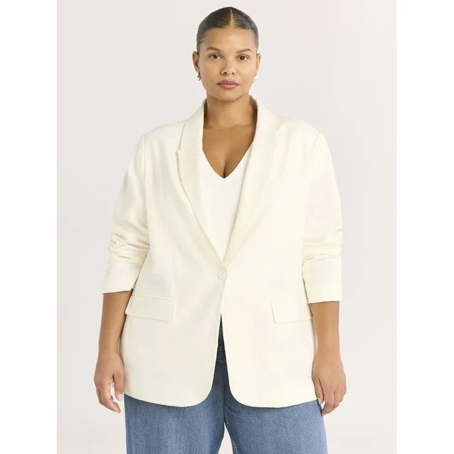 Scoop Women's and Women's Plus Ultimate One Button Linen Blend Blazer, Sizes XS-4X | Walmart (US)