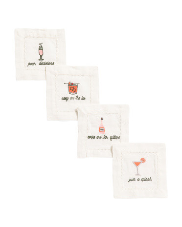 Set Of 4 Hand Embroidered Linen Coasters | TJ Maxx
