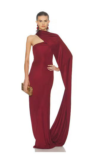 The Muse Cape Jersey Dress in Oxblood | Revolve Clothing (Global)
