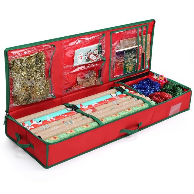 Juegoal Christmas Storage Organizer, 40.5 Inch Gift Wrapping Paper Storages, Interior Pockets, Under | Amazon (US)