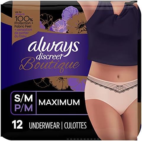 Amazon.com: Always Discreet Boutique High-Rise Incontinence Underwear Size S/M Maximum Rosy, 12 C... | Amazon (US)