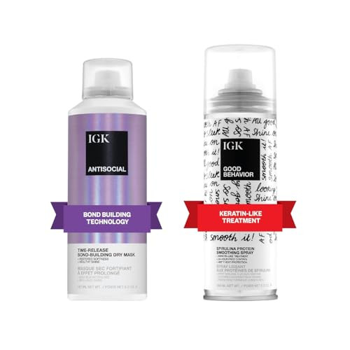 IGK ANTISOCIAL Bond-Building Dry Hair Mask (5 oz) + GOOD BEHAVIOR Spirulina Protein Smoothing Spray (5.6 oz) | Set of 2 | Amazon (US)