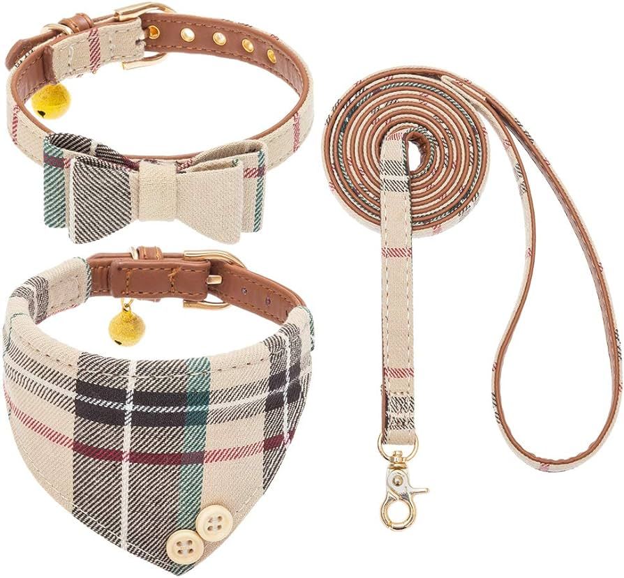 EXPAWLORER Dog Leash Set - Classic Plaid Dog Bow Tie and Dog Bandana Collar with Bell, Tangle Fre... | Amazon (US)