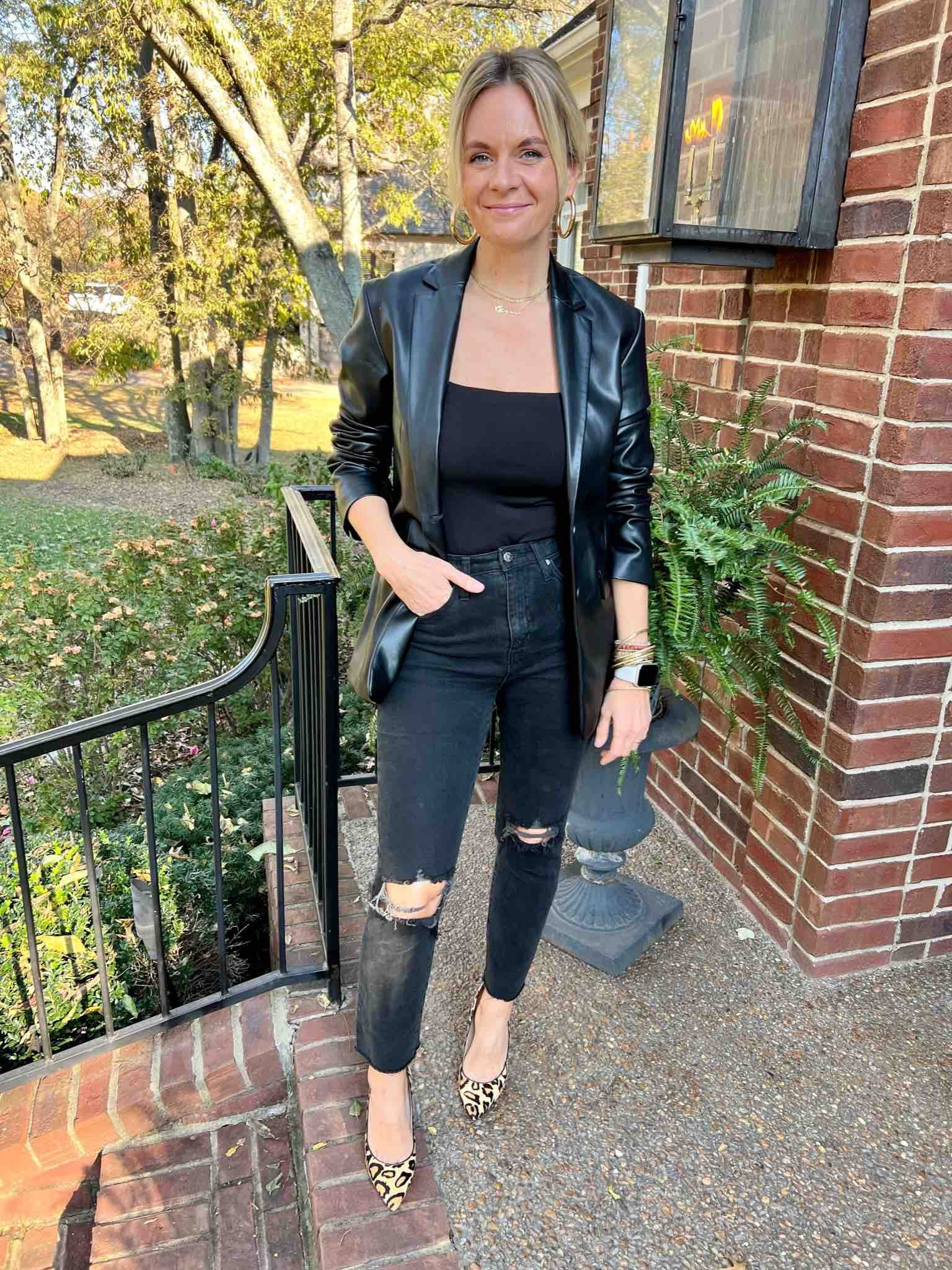 How to style a faux leather blazer for date night 🖤🖤

#LTKover40 #LTKstyletip #LTKSeasonal