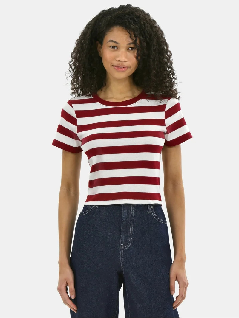 No Boundaries Cotton Crew Cropped Tee, Women's - Walmart.com | Walmart (US)