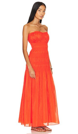 Kalli Strapless Smocked Maxi Dress in Fire Orange Dress Orange Maxi Dress Long Summer Dresses 2023 | Revolve Clothing (Global)