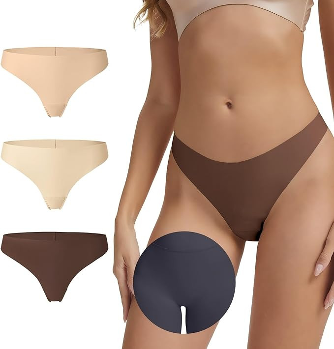 Camel Toe Underwear for Women 3 Pack Seamless Thongs No Show Panties Invisible Breathable Workout... | Amazon (US)