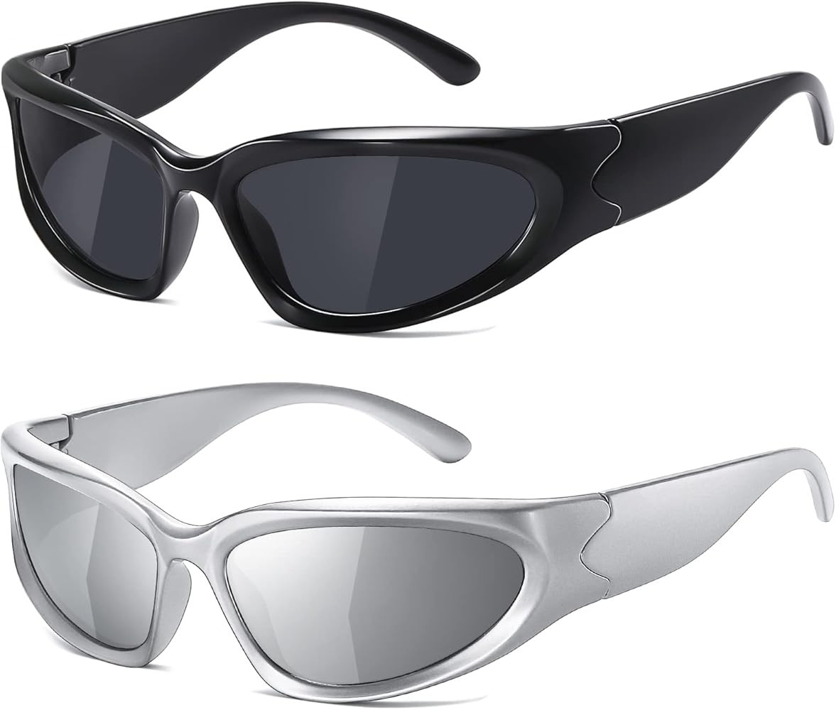 JASPIN Y2K Wrap Around Sunglasses for Women Men Sliver Oval Fashion Trendy Sport Shades UV400 Eye... | Amazon (US)