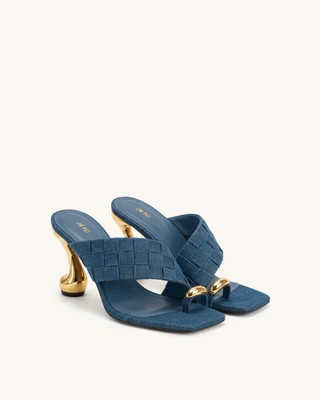 Noemi Square-Toe Woven Hardware Mules - Denim Blue | JW PEI US