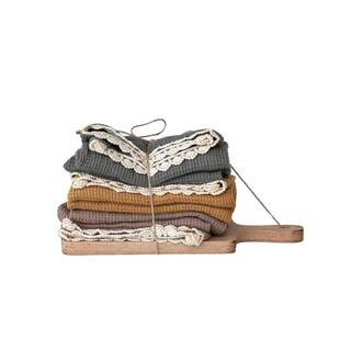 Multicolor Basketweave Cotton Dishcloth Kitchen Towel on a Mango Wood Cutting Board (Set of 3) | The Home Depot