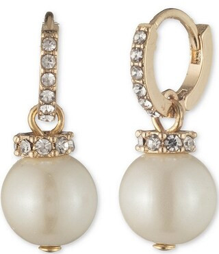 Lauren Ralph LaurenGold Tone Pearl Crystal Pave Huggie Hoop Earrings | Dillard's