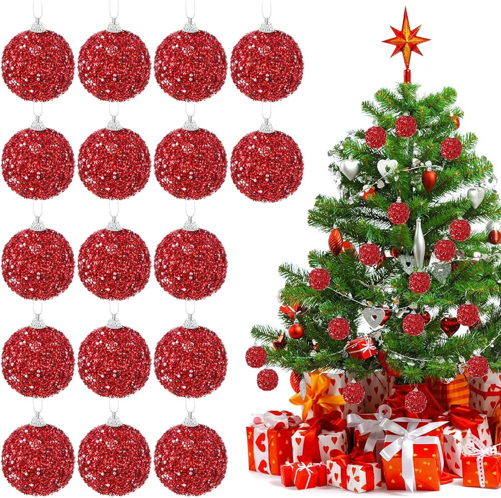 Liliful 12 Pcs 2.36 Inch Christmas Ball Ornaments Glitter Sequin Foam Christmas Tree Ornaments De... | Amazon (US)