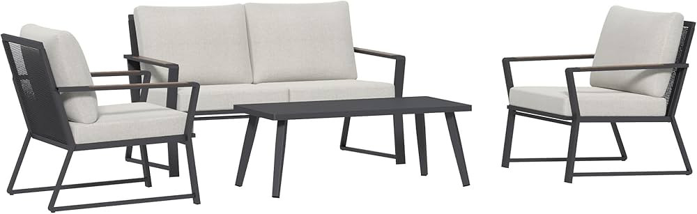Outsunny 4 Piece Patio Furniture Set, Aluminum Conversation Set, Outdoor Garden Sofa Set with Arm... | Amazon (US)