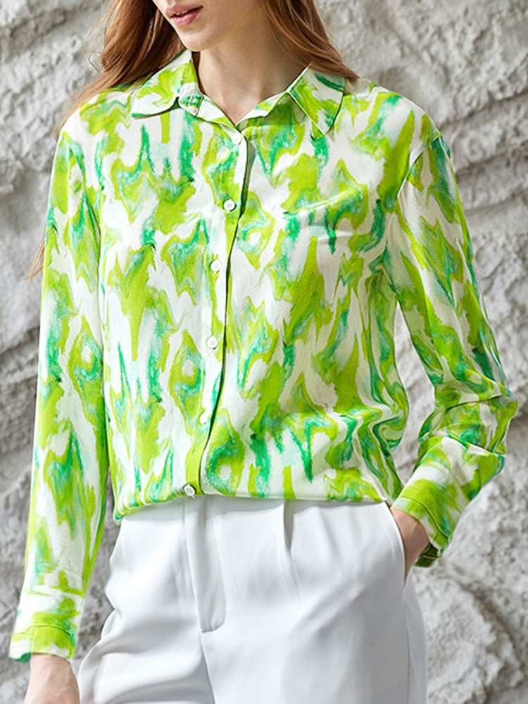 MOTF X Van Gogh INSPIRED Blusa 100% sedoso onda de agua | SHEIN