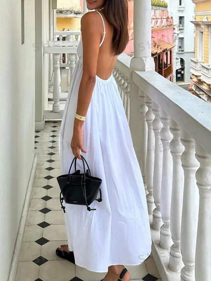 SHEIN VCAY Summer Women's Backless Spaghetti Strap Top For Vacation Outfits, With Summer Dress | ... | SHEIN