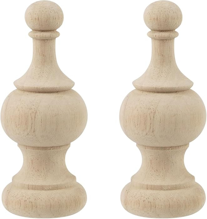 2 Pcs Unfinished Wood Craft Finials for Staircases Wood Finials Wooden Ball Post Cap for Home Dec... | Amazon (US)