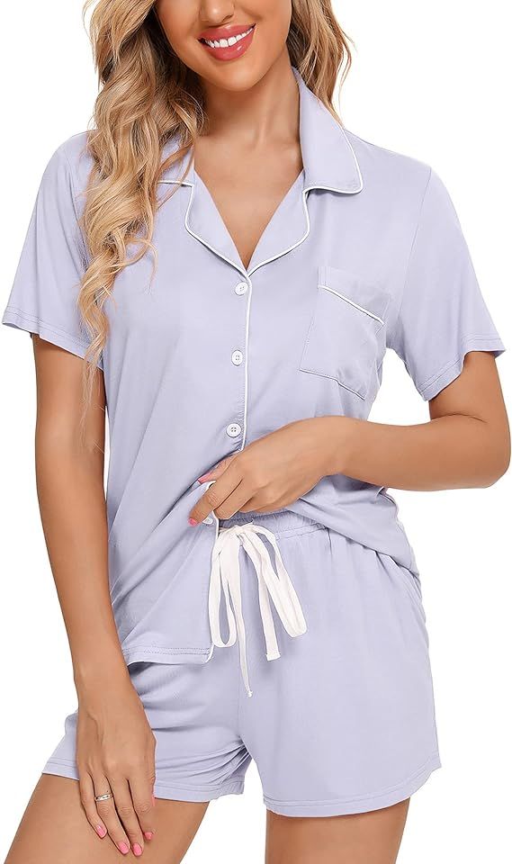 Leikar Womens Button Down Pajama Sets Bride Pajamas Sets Sleepwear Shorts Lounge Set | Amazon (US)