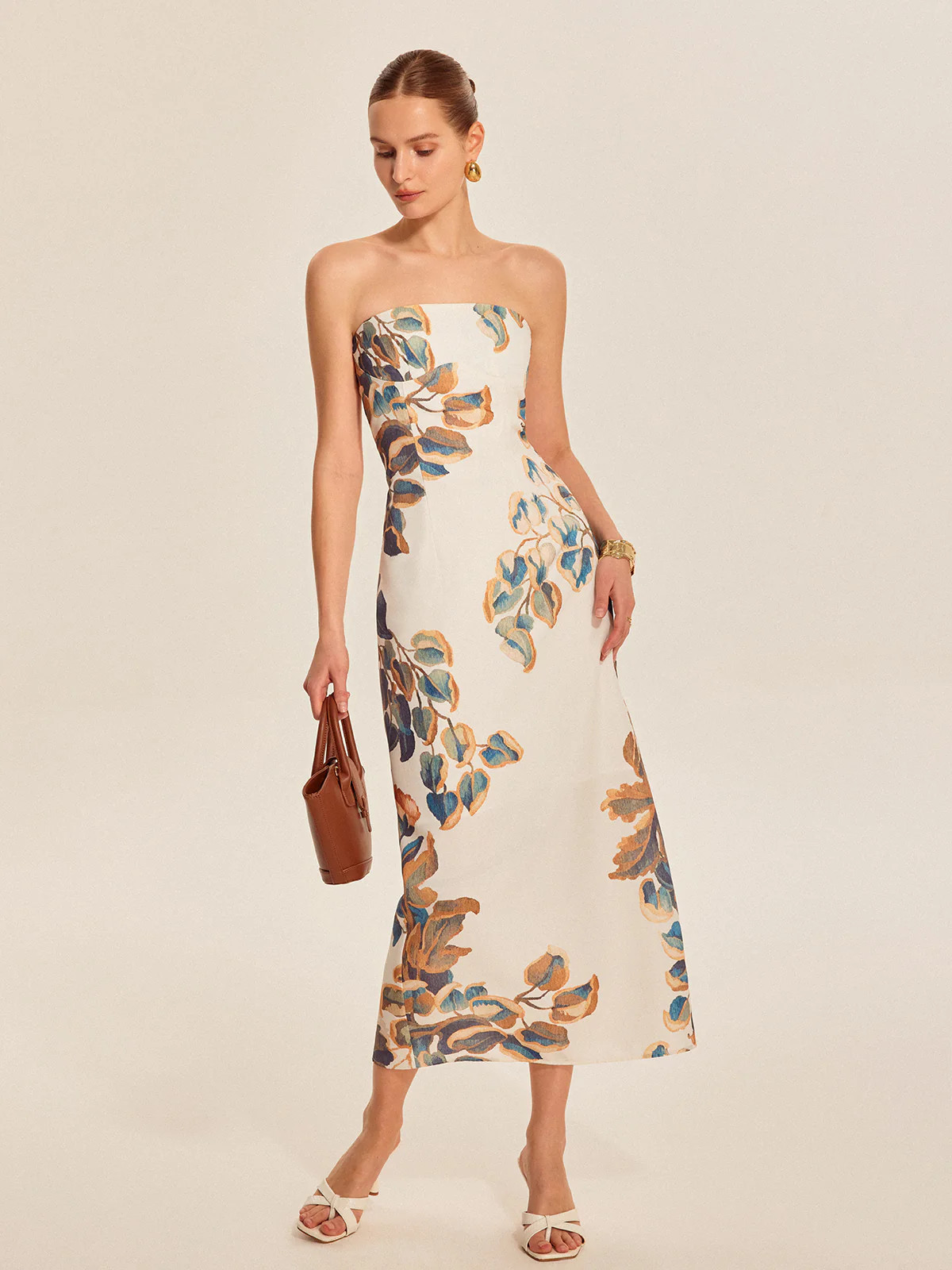 Floral Print Strapless Dress | Commense