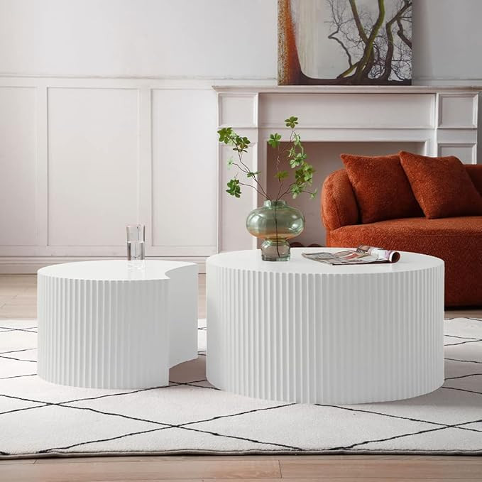 WILLIAMSPACE Nesting Coffee Table Set of 2, Matte White Round Wooden Coffee Tables, Modern Luxury... | Amazon (US)