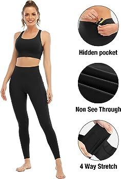 YOUNGCHARM 4 Pack Leggings with Pockets for Women,High Waist Tummy Control Workout Yoga Pants | Amazon (US)