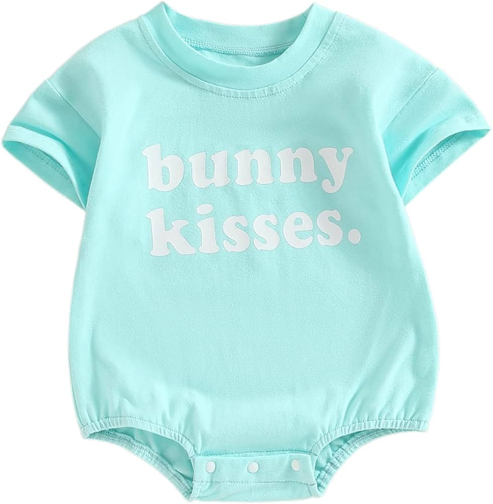 Infant Baby Girls Boys Easter Outfit Oversized Short Sleeve Crewneck Romper Sweatshirt Baby Bunny... | Amazon (US)