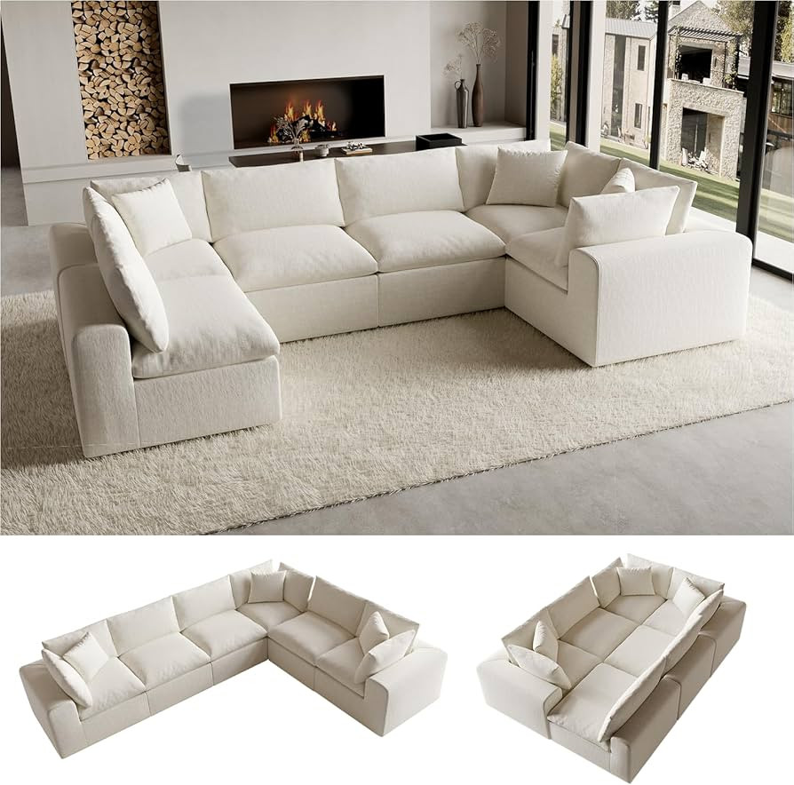 130" Modern Deep Seat Cloud Couch, 6 Seater U Shape Convertible Sofa Bed, No Assembly Modular Sec... | Amazon (US)