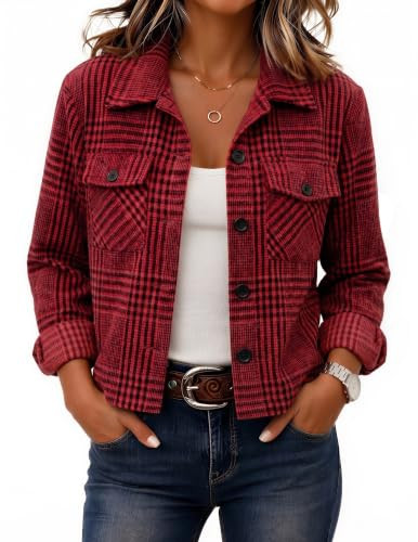 Zeagoo Flannels for Women Cropped Shacket Jacket Fashion Plaid Fall Coat     Button down crop jac... | Amazon (US)
