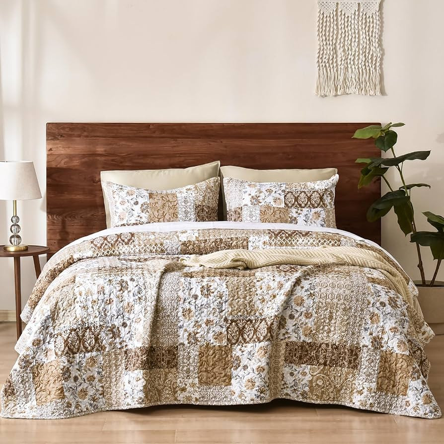PHF Floral Patchwork Quilt Set King Size, 3 Pieces Reversible Lightweight Quilted Bespread for Al... | Amazon (US)