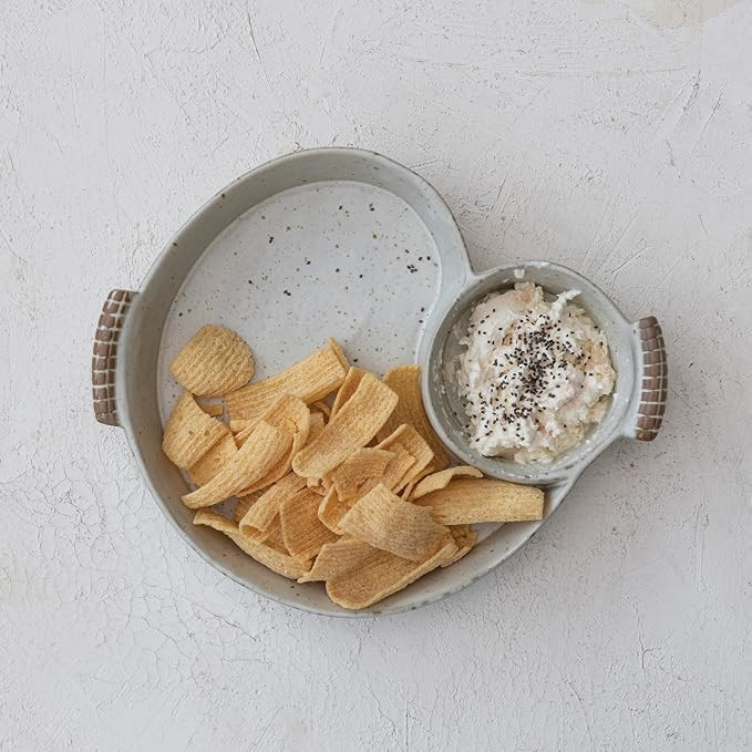 Creative Co-Op Farmhouse Stoneware Chip and Dip with Handles, Ivory | Amazon (US)