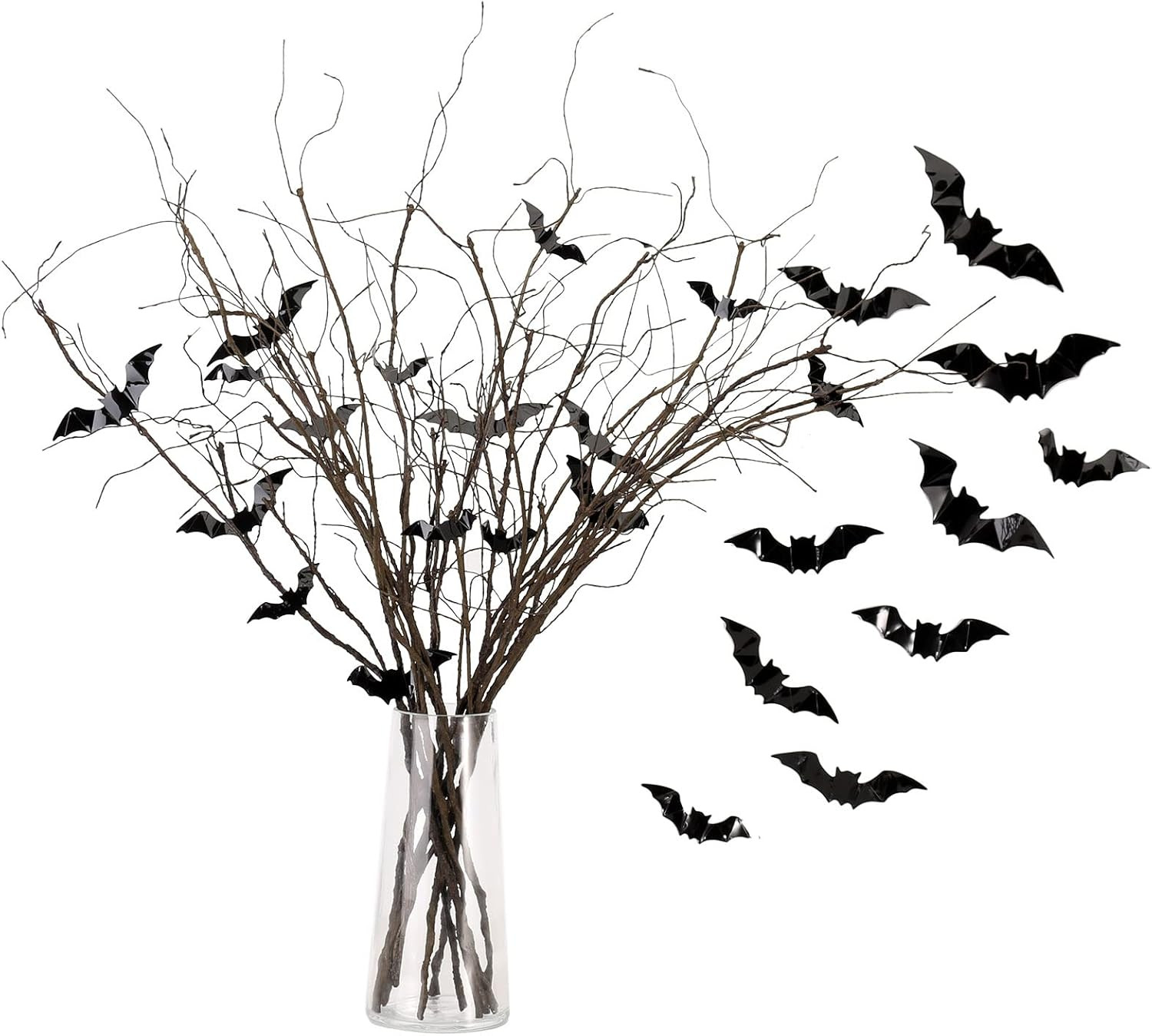 FLOERVE Artificial Curly Willow Branches 12PCs with Halloween Bat Stickers 32Pcs-Decorative Stick... | Amazon (US)