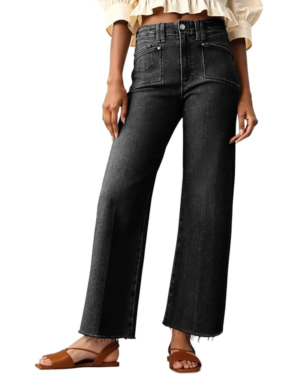 Cicy Bell Womens High Waisted Cropped Jeans Straight Leg Raw Hem Denim Pant | Trendy, Stretchy, C... | Amazon (US)