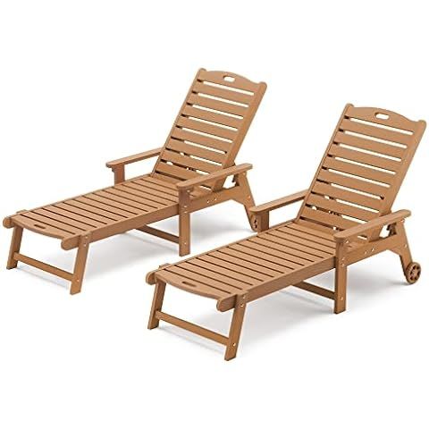 Chaise Lounge Chair Outdoor with Wood Texture, Adjustable 5-Position Chaise Lounge Outdoor, Patio... | Amazon (US)