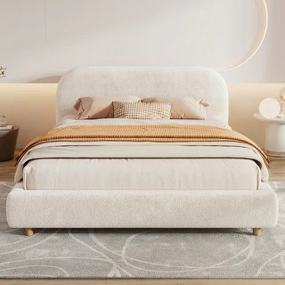 Upholstered Platform Bed with Curve-Shaped Design Headboard - Bed Bath & Beyond - 42654248 | Bed Bath & Beyond