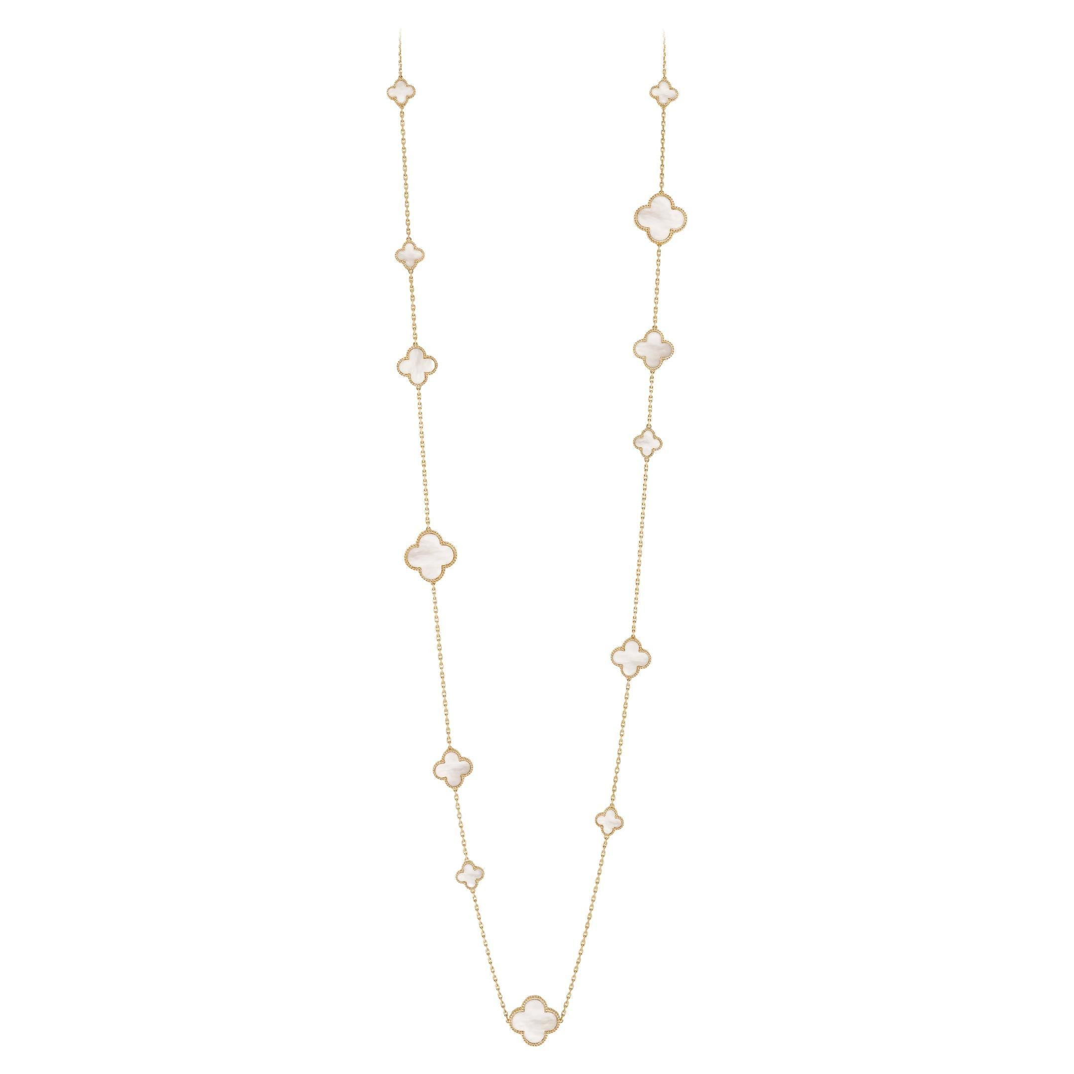 Van Cleef & Arpels Magic Alhambra 16 Motif Mother of Pearl Necklace | 1stDibs